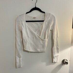 Hollister White Ribbed Wrap Blouse